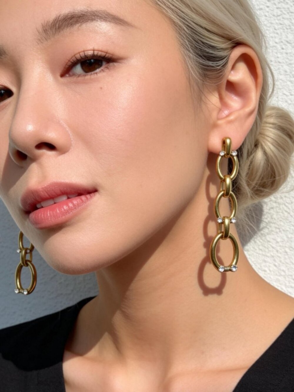 Gold Rhinestone Chain Drop Earrings - Picture 5 of 15